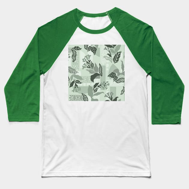 Sage Green Solid Shapes and Flowers Baseball T-Shirt by Carolina Díaz